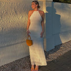 Backless pleated fabric dress