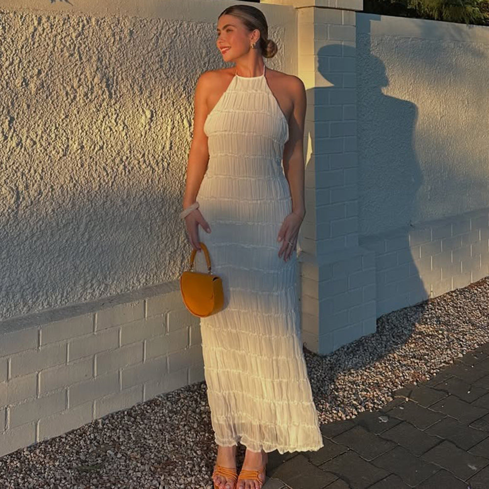 Backless pleated fabric dress