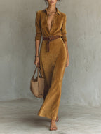Suede waist long dress shirt skirt with belt