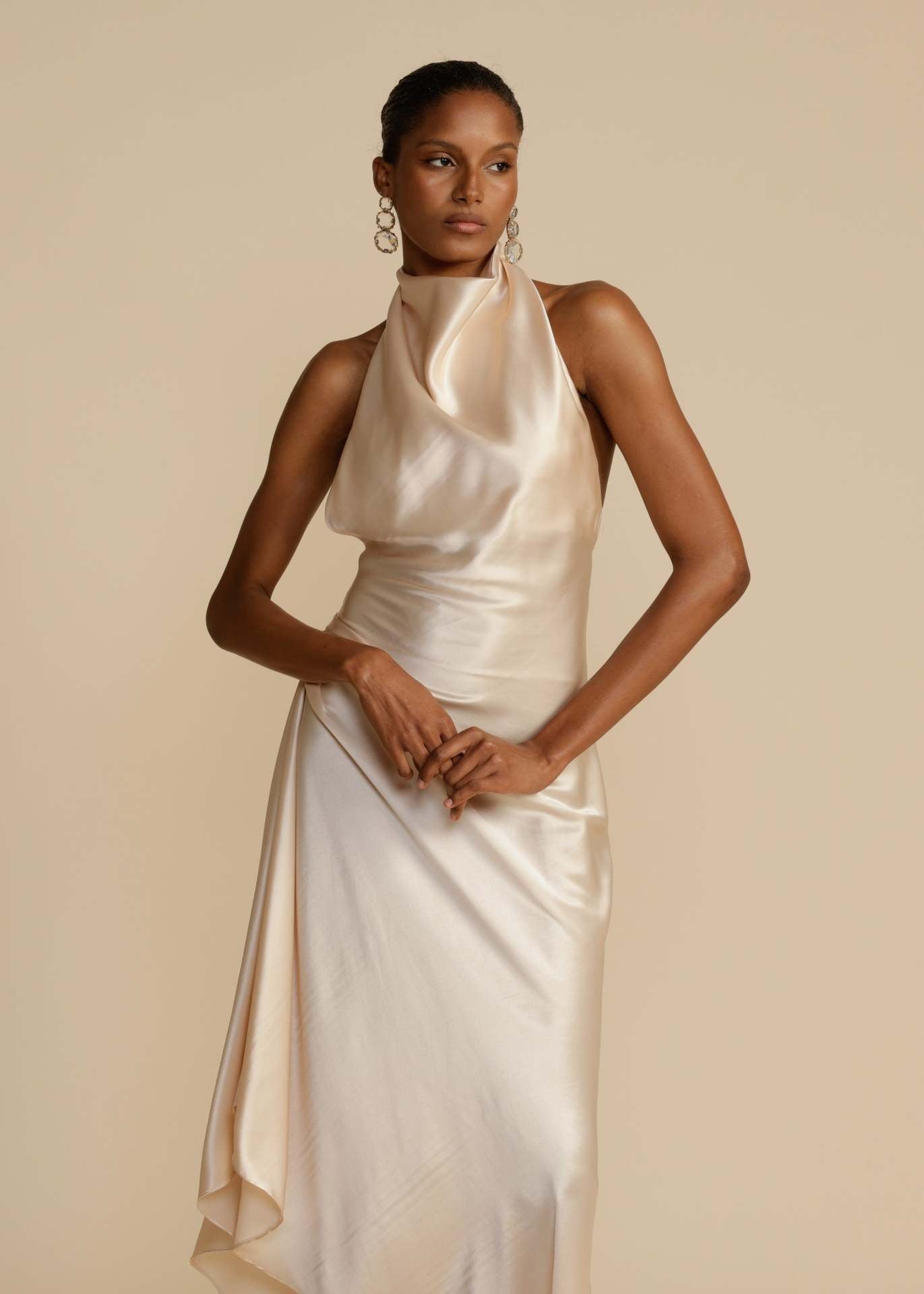 Satin split halter dress