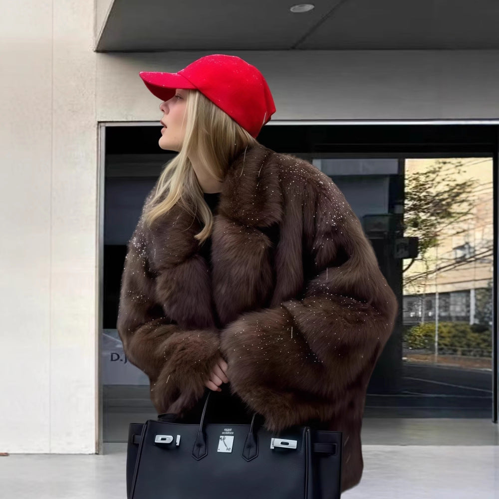 Fur fur long-sleeved cardigan top