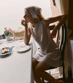 Coffee bean print loose satin dress