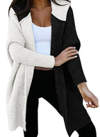 Medium and long hooded knitted cardigan