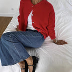 Vintage buckle grey wool knitted cardigan
