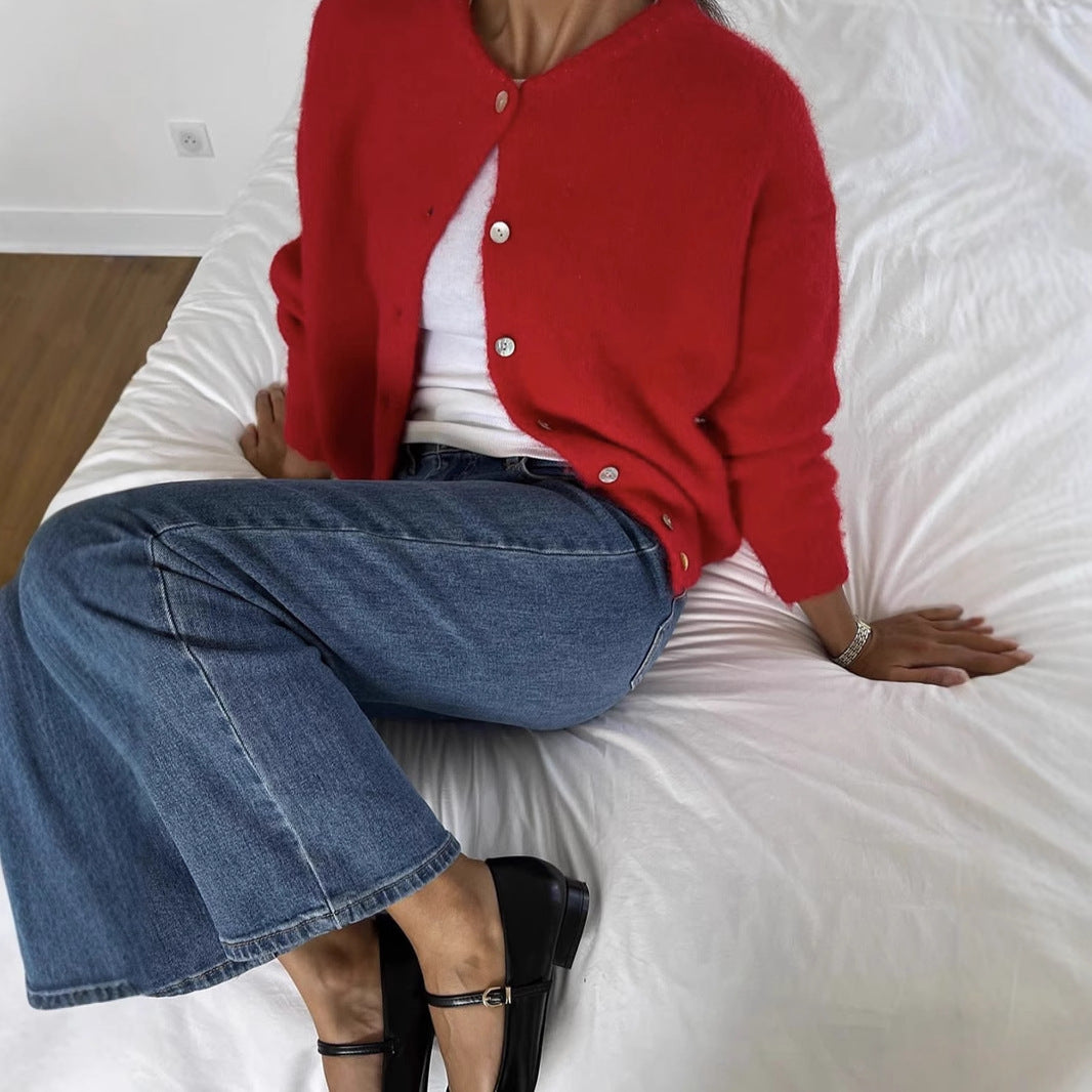 Vintage buckle grey wool knitted cardigan