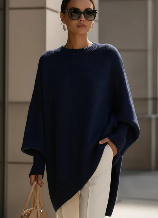 Crew neck pullover solid color knitted sweater
