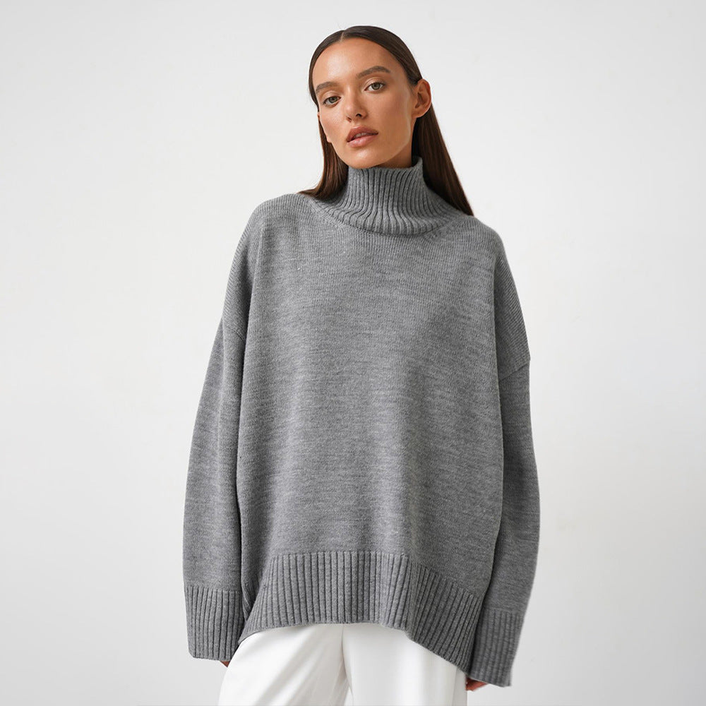 Solid color turtleneck knitted sweater