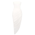 White bandeau twill pleated dress Europe