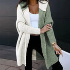 Medium and long hooded knitted cardigan