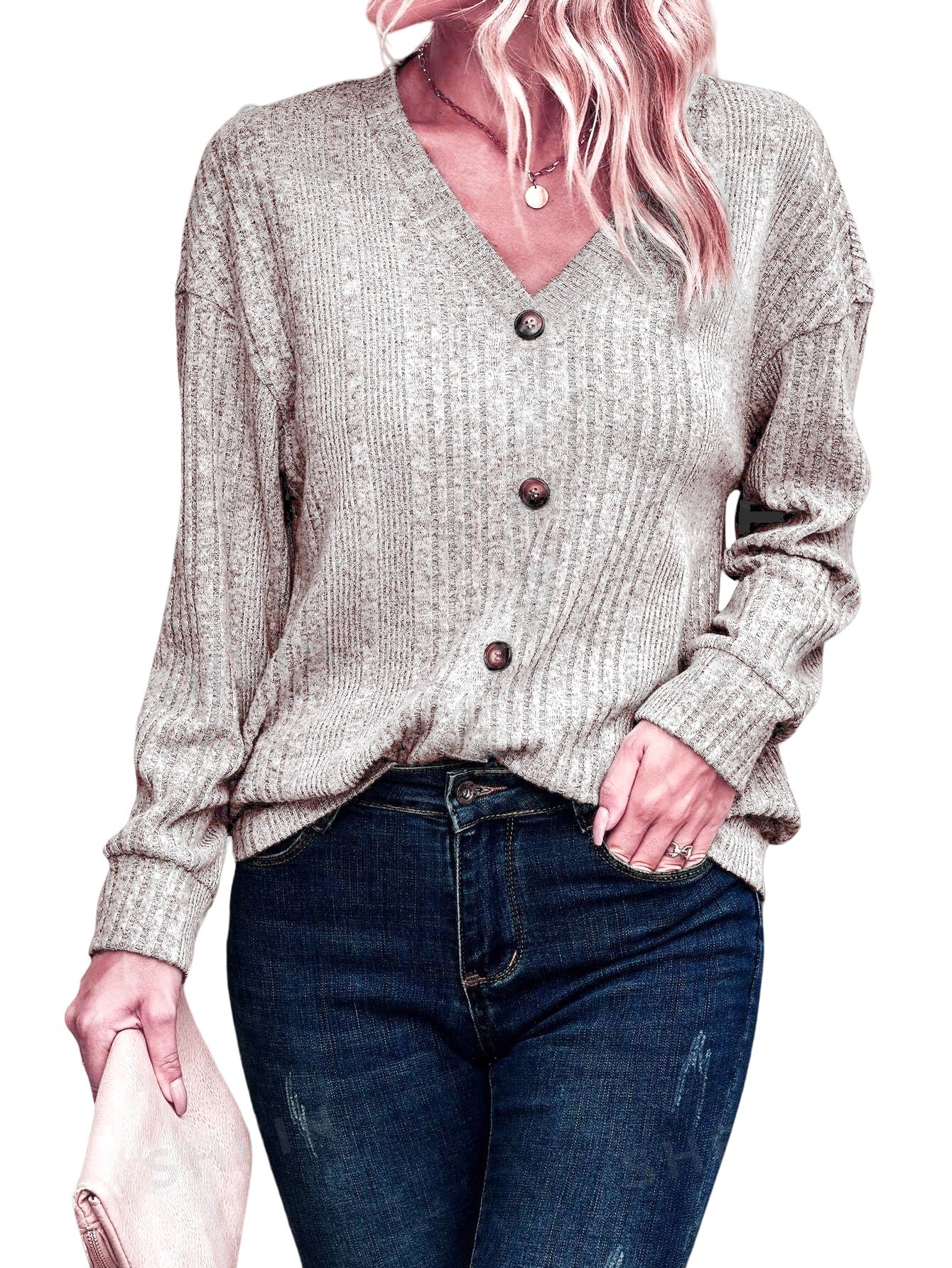 2025 Autumn/Winter New Knitted Button Sweater Casual Long Sleeve Loose Top Women's T-Shirt
