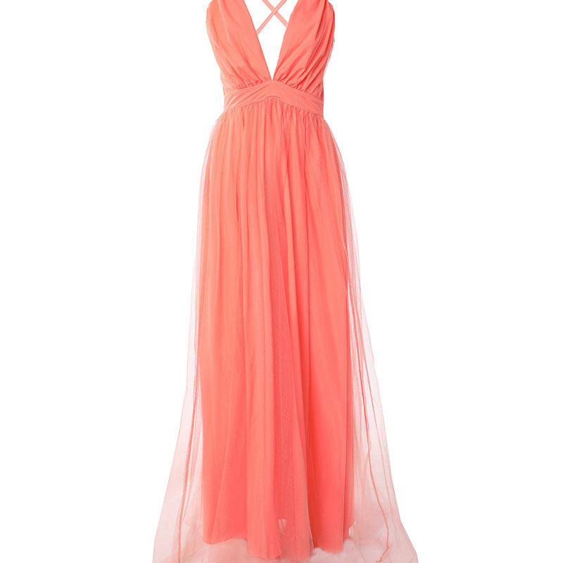 Casual tube top suspender gauze dress
