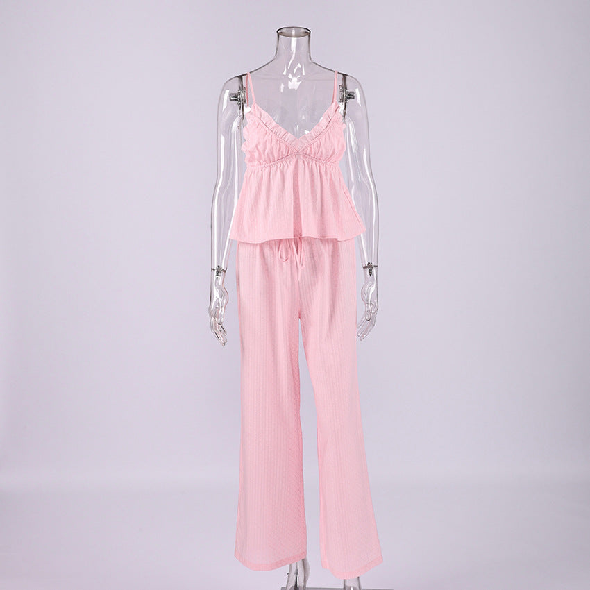 Jacquard suspender trousers cover loungewear
