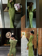 Silk floor-to-ceiling dress crew neck dress