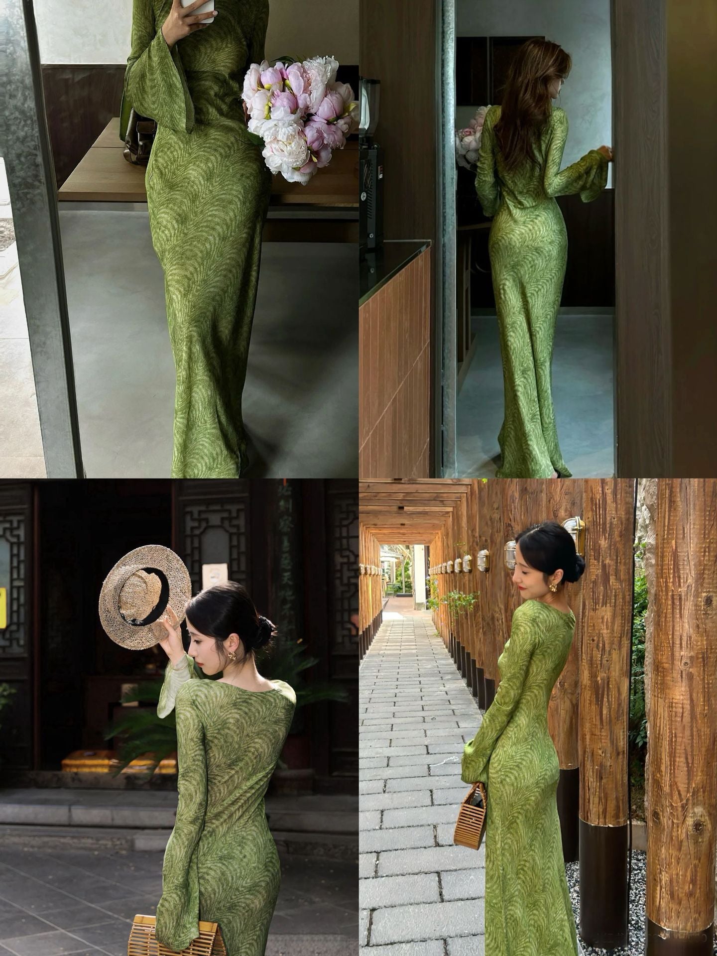 Silk floor-to-ceiling dress crew neck dress