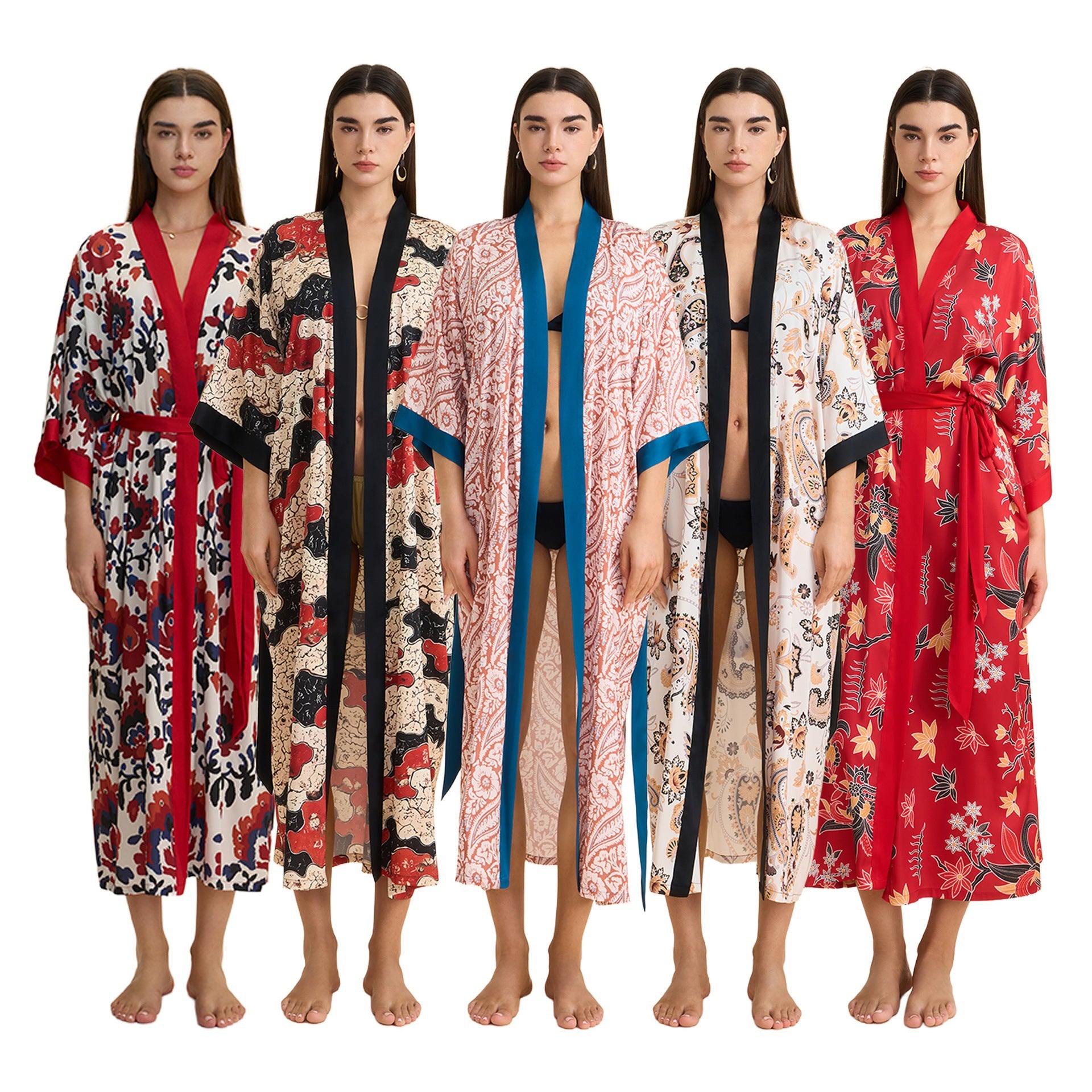 Satin chiffon bathrobe shuffle print nightgown