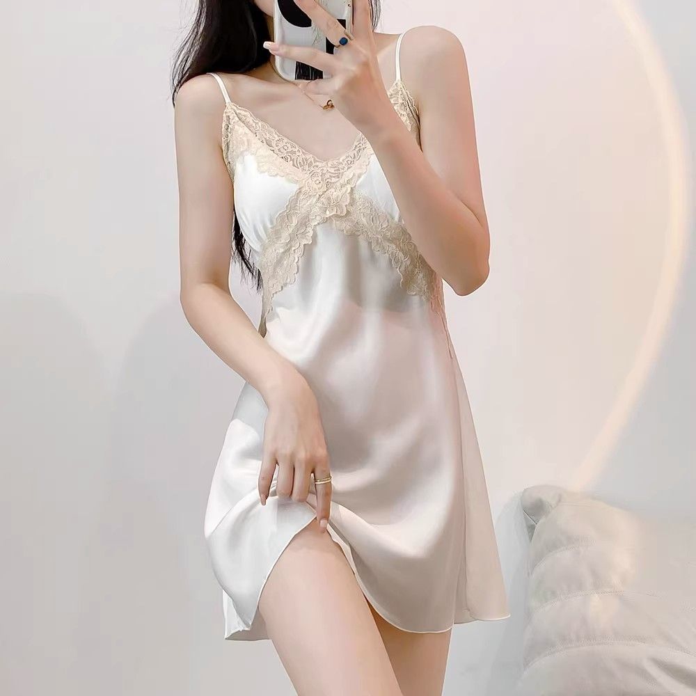 Lace suspender pajamas shorts set