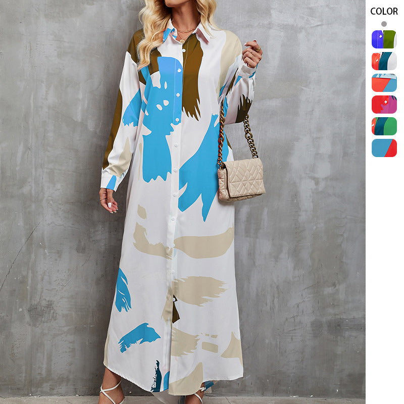 Long Sleeve Printed Long Dress