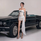 Fishbone tube top slim-fitting flower ruffle dress