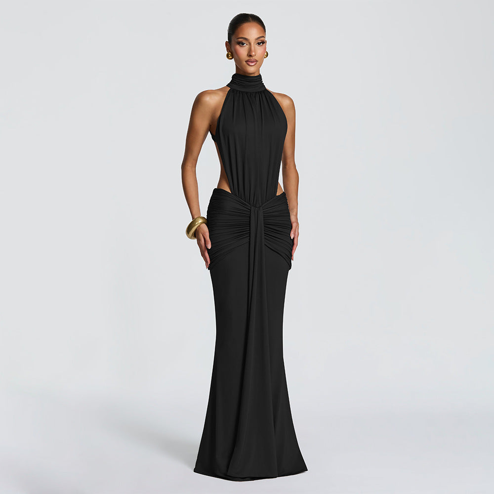 Solid color sexy slim-fit backless fishtail dress
