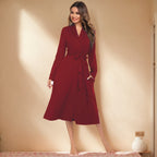 Long-sleeved polished milk silk pocket nightgown