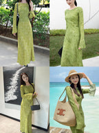 Silk floor-to-ceiling dress crew neck dress