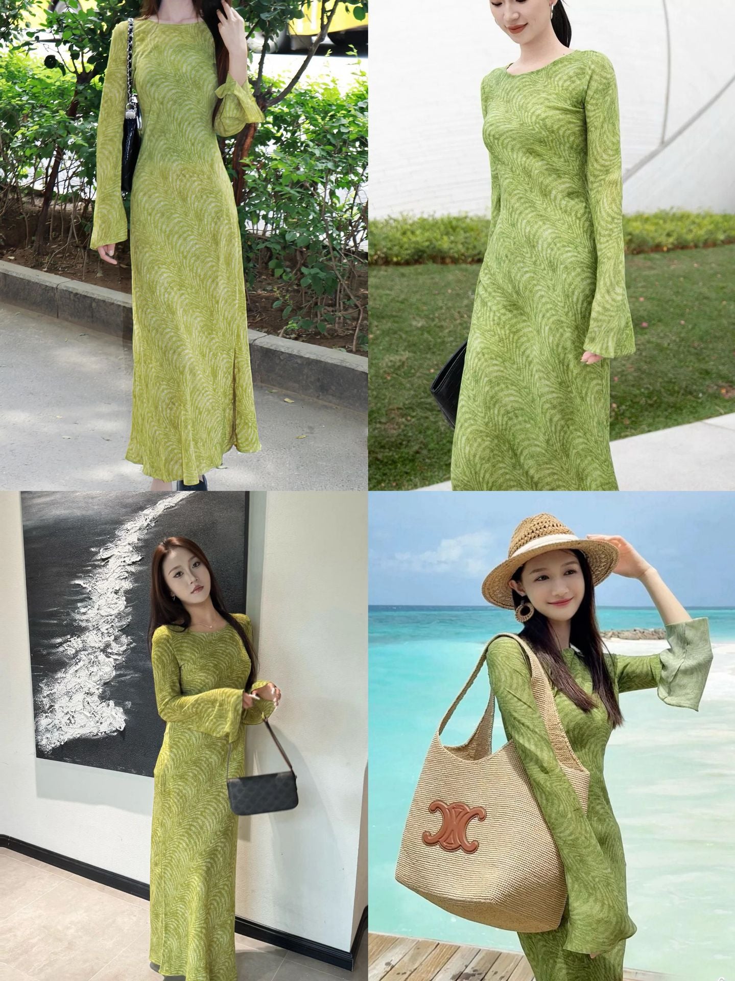 Silk floor-to-ceiling dress crew neck dress