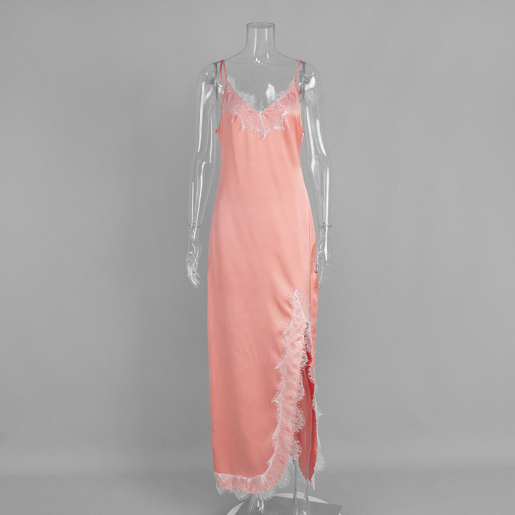 Lace lace suspender split spliced lace nightdress