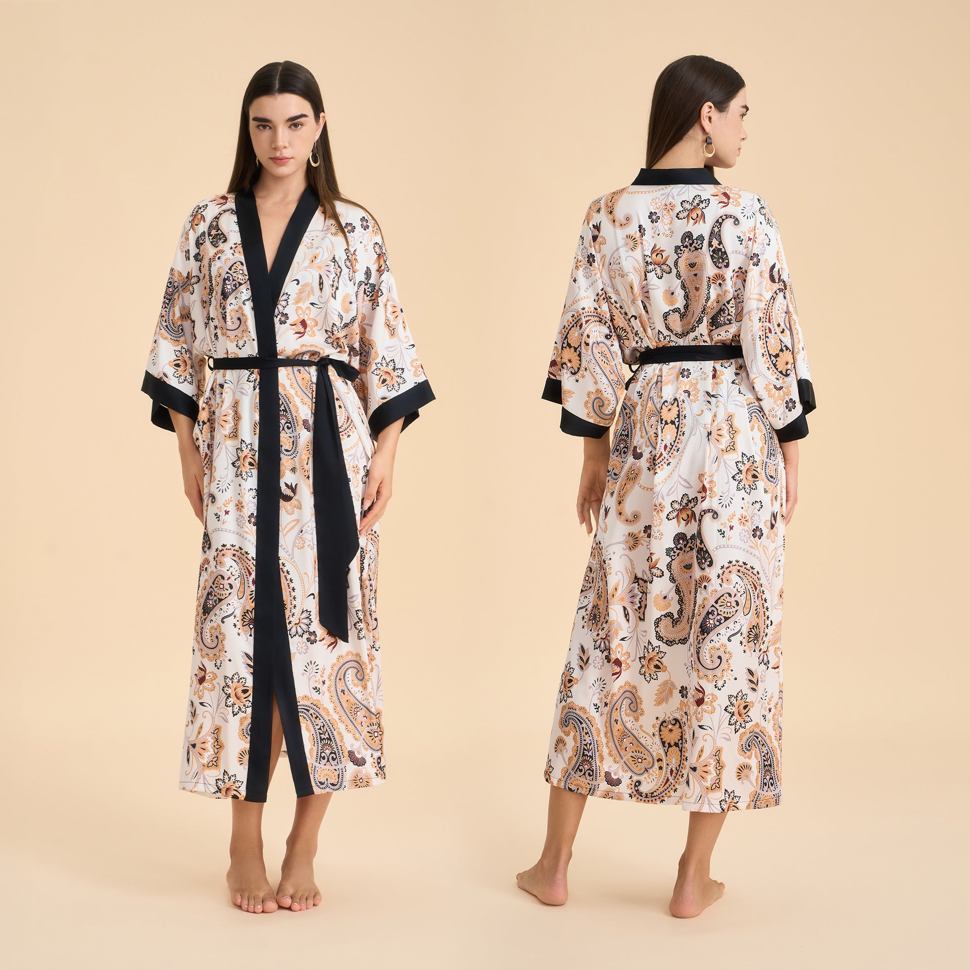 Satin chiffon bathrobe shuffle print nightgown