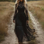Black Lace Long Sleeve Slim Fit Long Dress