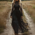 Black Lace Long Sleeve Slim Fit Long Dress
