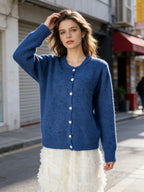 Vintage buckle grey wool knitted cardigan
