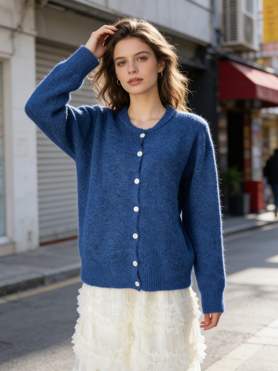 Vintage buckle grey wool knitted cardigan