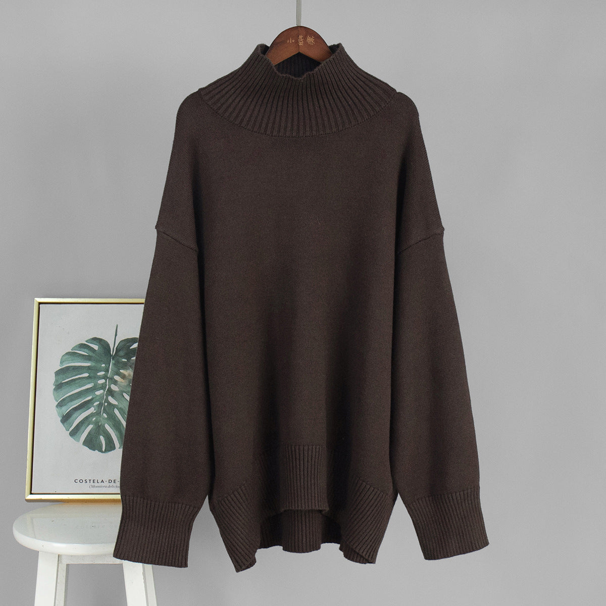Solid color turtleneck knitted sweater
