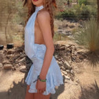 Sleeveless straps backless sexy short dress
