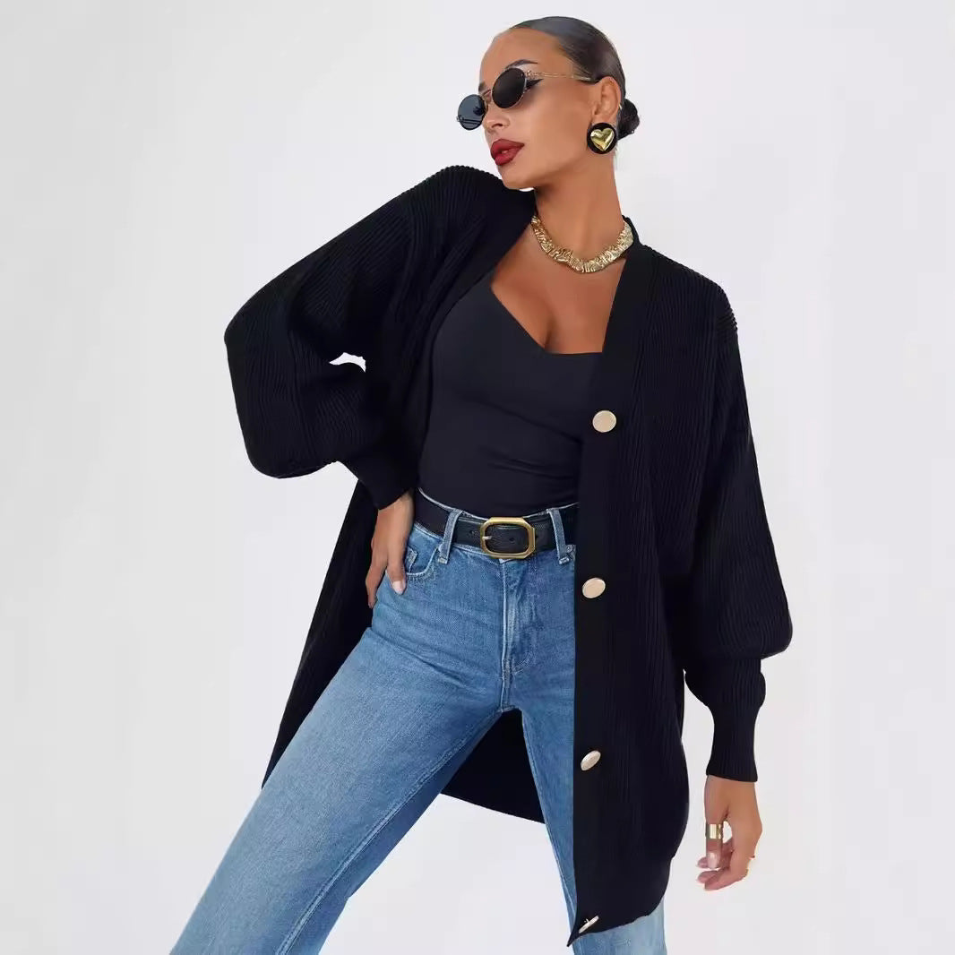 Solid color cardigan knitted breasted cardigan