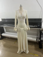 V-neck lace see-through slim-fit dress