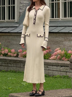 Winter sweater dress lapel Manhattan midi skirt