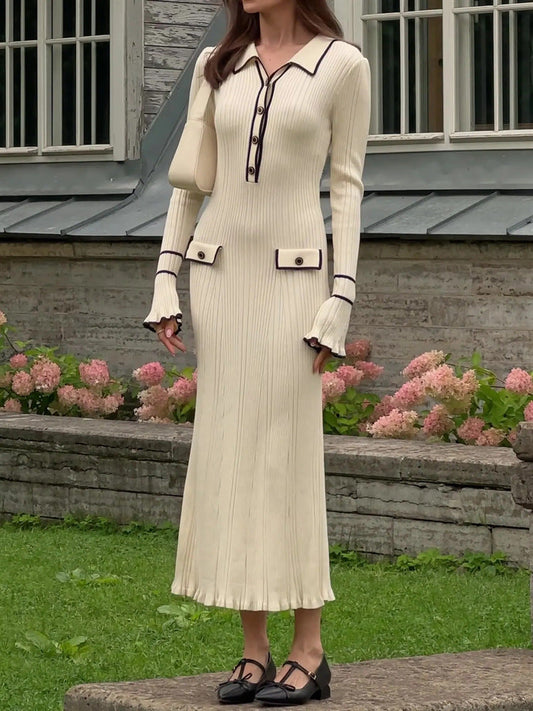 Winter sweater dress lapel Manhattan midi skirt