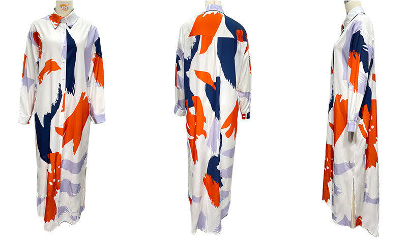 Long Sleeve Printed Long Dress