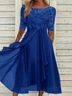 Chiffon splicing lace hollow dress