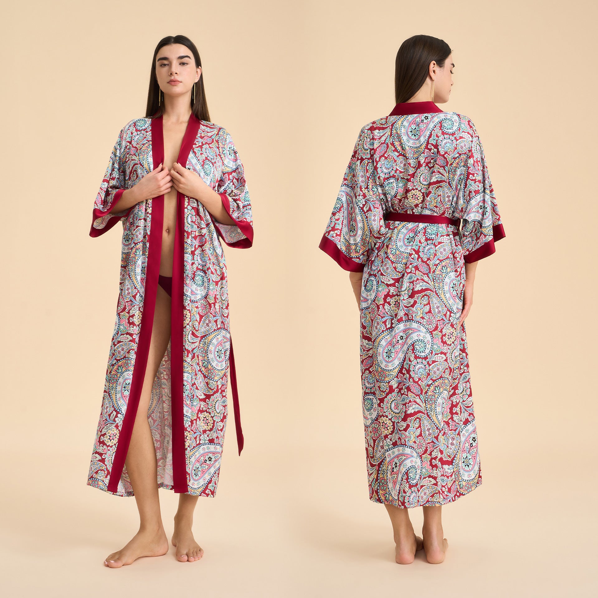 Satin chiffon bathrobe shuffle print nightgown