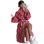 Flannel medium and long striped nightgown