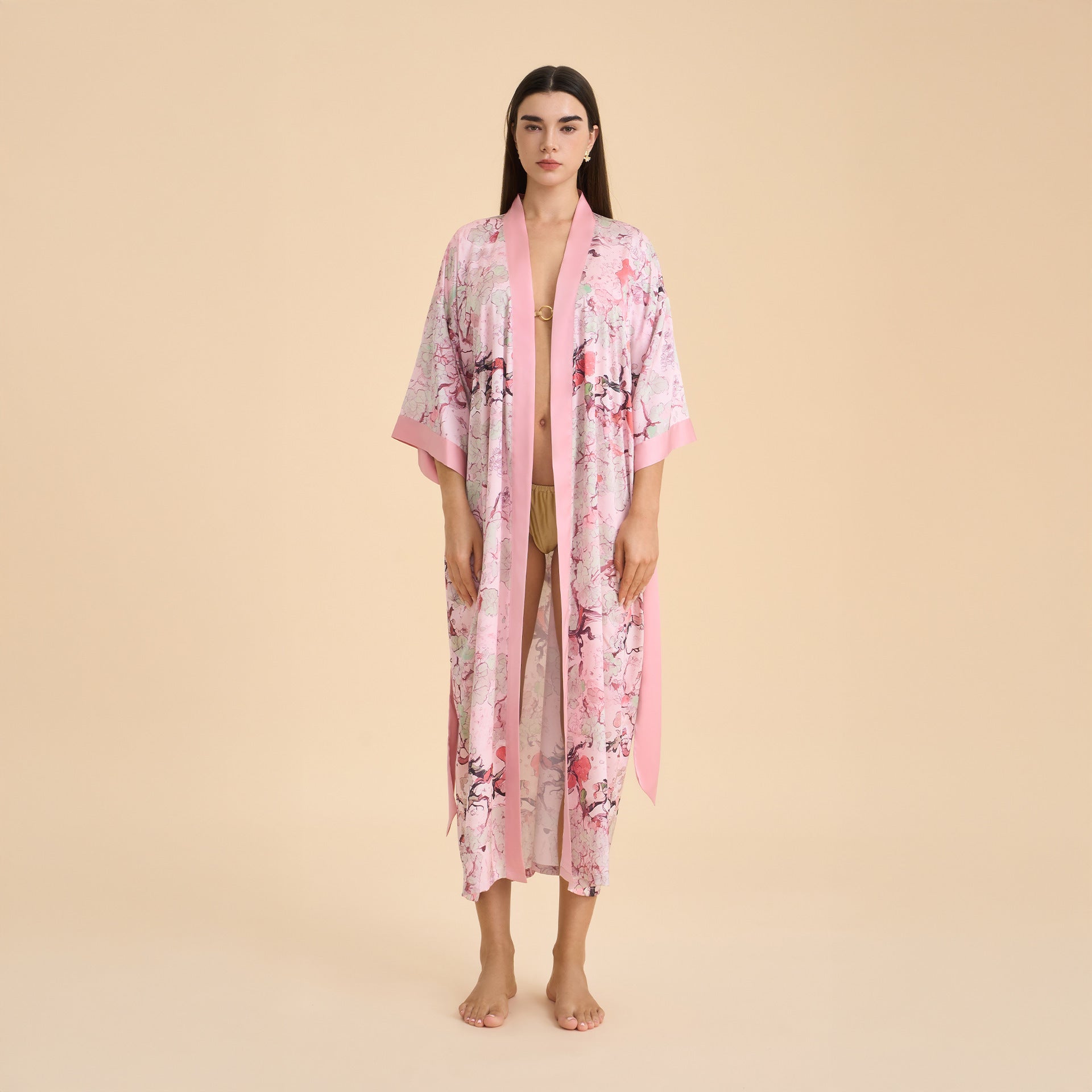 Satin chiffon bathrobe shuffle print nightgown