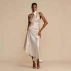 Satin split halter dress