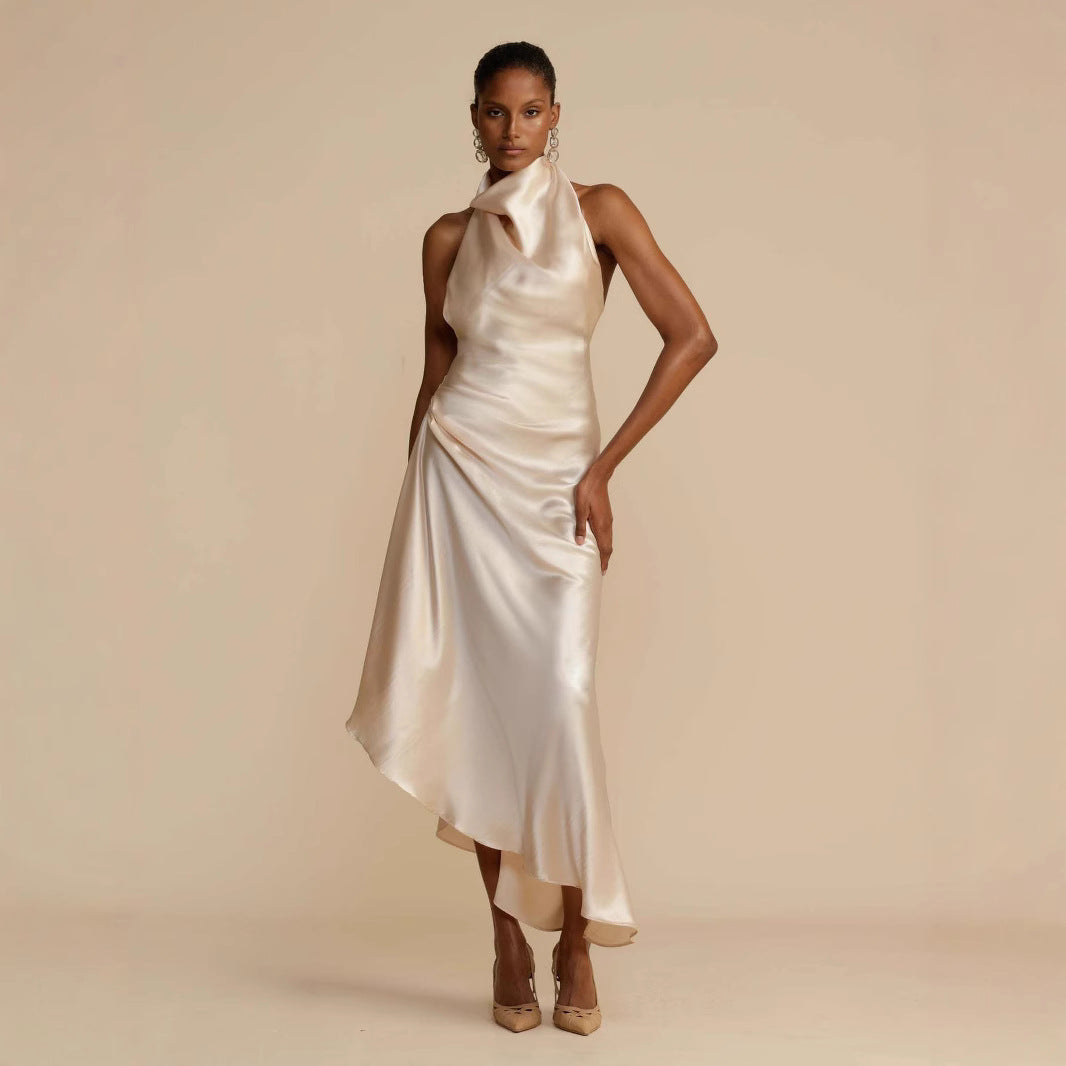 Satin split halter dress