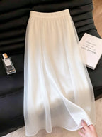 White minimalist romantic silk satin skirt