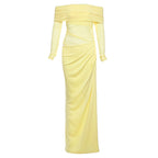 One-word shoulder mesh see-through long dress