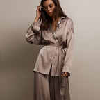 Simulation silk loose long-sleeved nightgown trousers pajama set