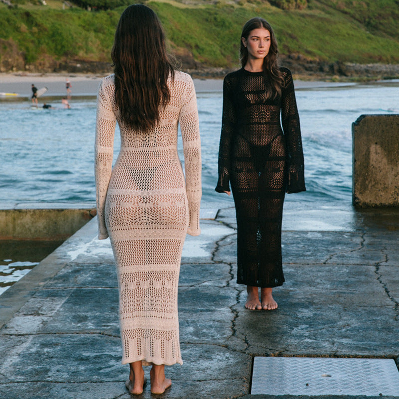 Shirt knitted hollow see-through dress