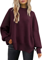 crew neck bat wing long-sleeved sweater